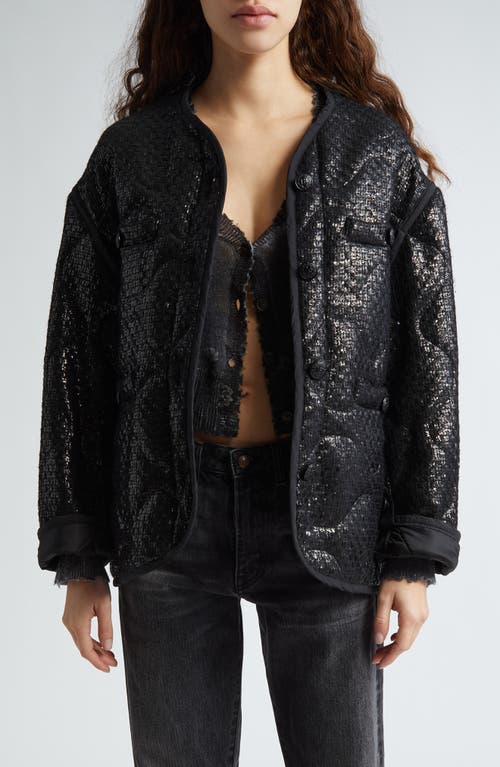 Shop R13 Gothic Quilted Tweed Liner Jacket In Shiny Black Tweed