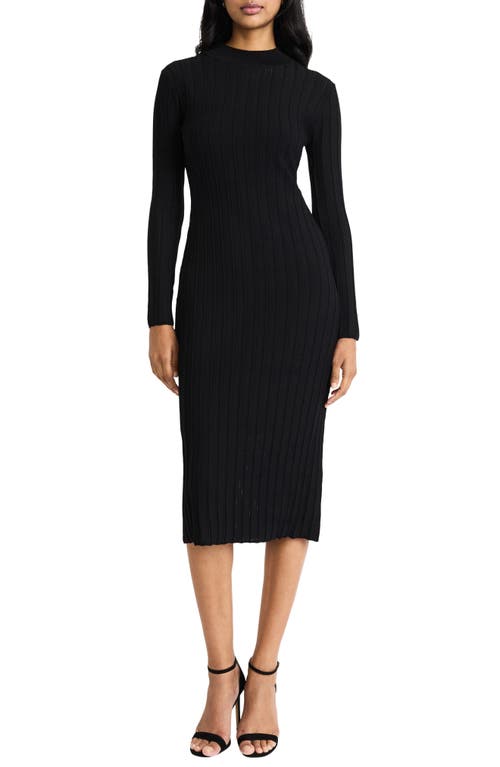 Shop Maggy London Long Sleeve Midi Sweater Dress In Black