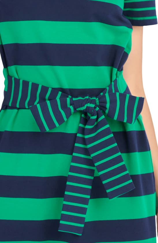 Shop English Factory Stripe Tie Front Midi T-shirt Dress In Navy/ Green