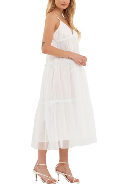 Shop English Factory Tulle Contrast Sleeveless Midi Dress In White