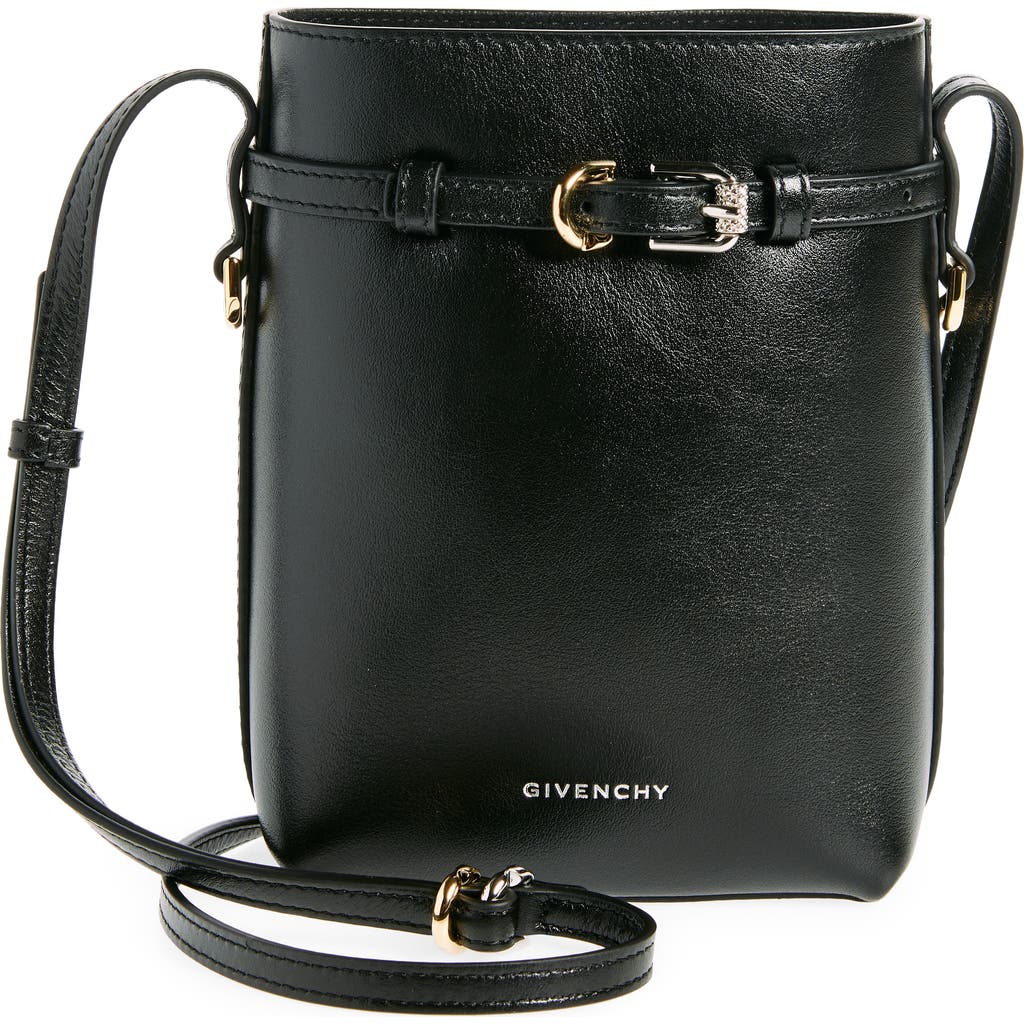 Givenchy Voyou Phone Pouch Bucket Bag In Shiny Tumbled Leather In Black