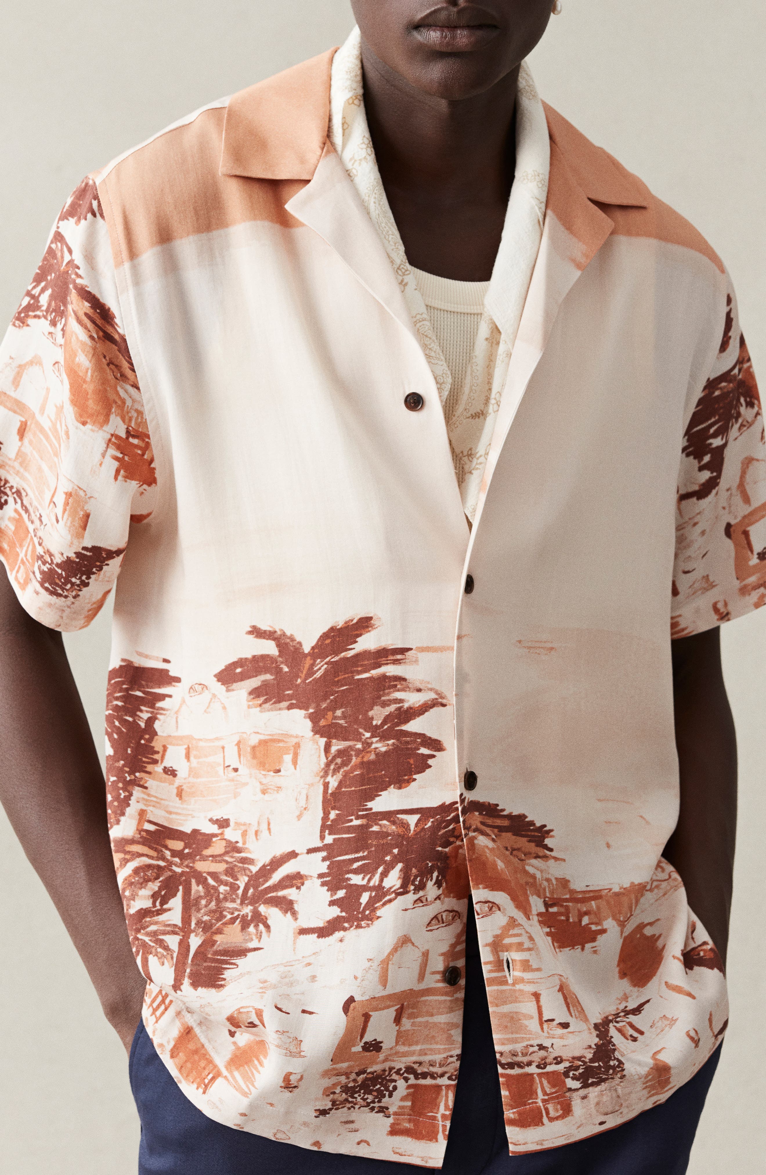 Les Deux Coastal Print Lyocell Camp Shirt | Nordstrom