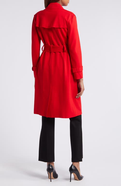 Shop Anne Klein Collection Compression Long Trench Coat In Bright Crimson