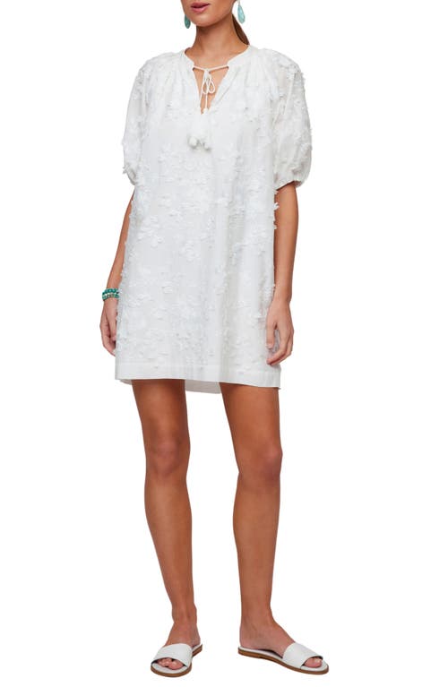 Floral Embroidered Cotton Shift Dress in Off White