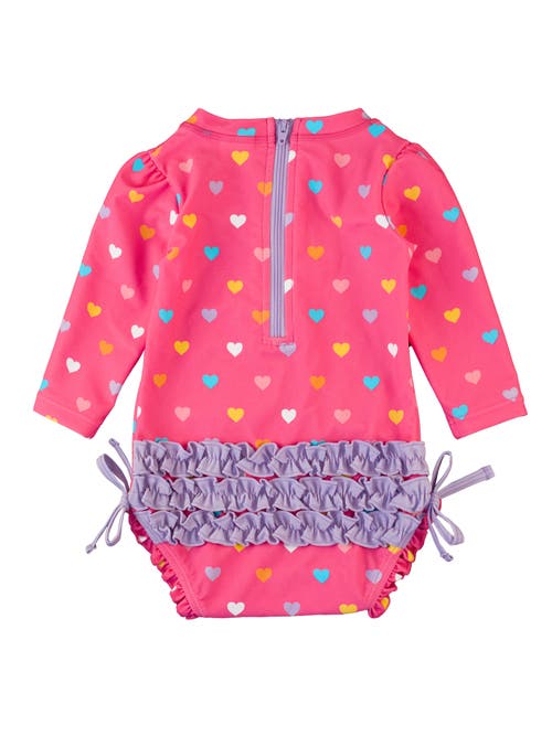 Shop Rufflebutts Toddler Girls Long Sleeve Upf50+ One Piece Rash Guard In Colorful Hearts