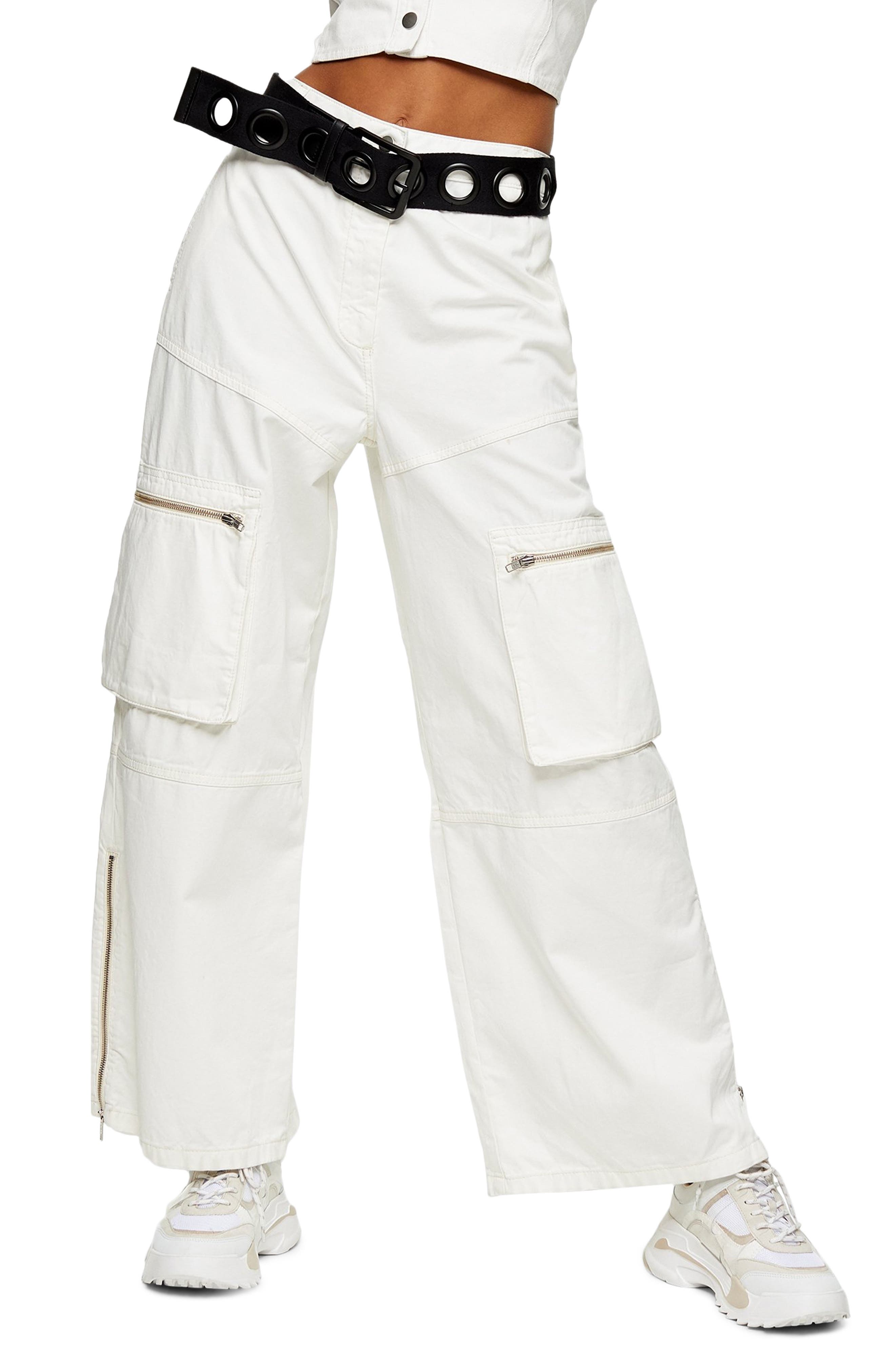 Topshop Safra Wide Leg Trousers In Ecru 