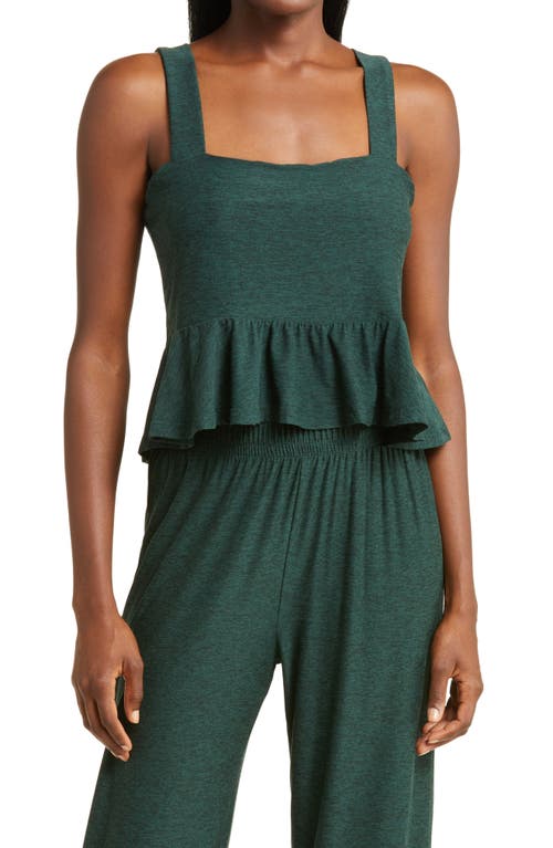 Beyond Yoga Dream On Featherweight Ruffle Hem Tank in Forest Green - Pine