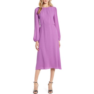 Petite Halogen Long Sleeve Midi Dress, Purple