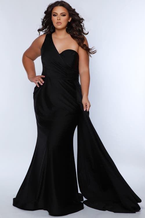 Shop Sydney's Closet Sydneys Closet Simple One Shoulder Fitted Plus Size Formal Dress With Cape In Black