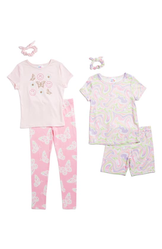 Btween Kids' Assorted 6-piece Top, Bottoms & Scrunchies Set In Pink