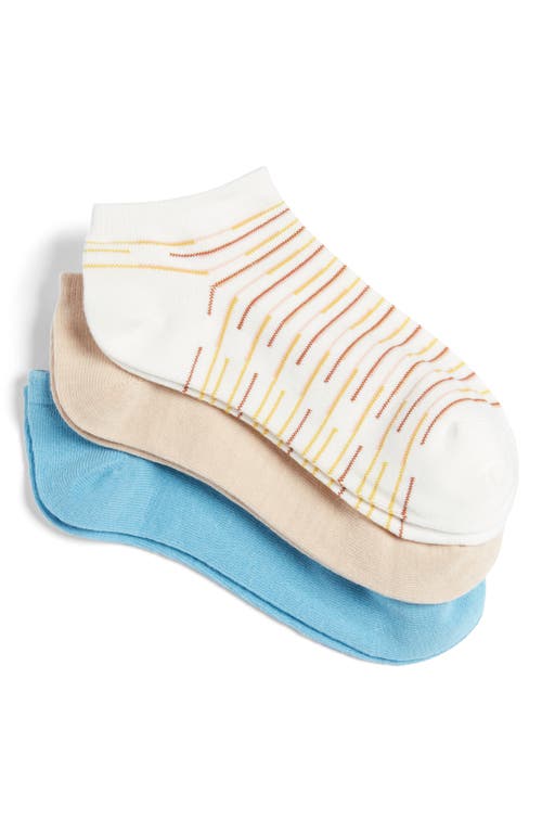 Nordstrom 3-Pack Ankle Socks in White Snow Stripe Multi