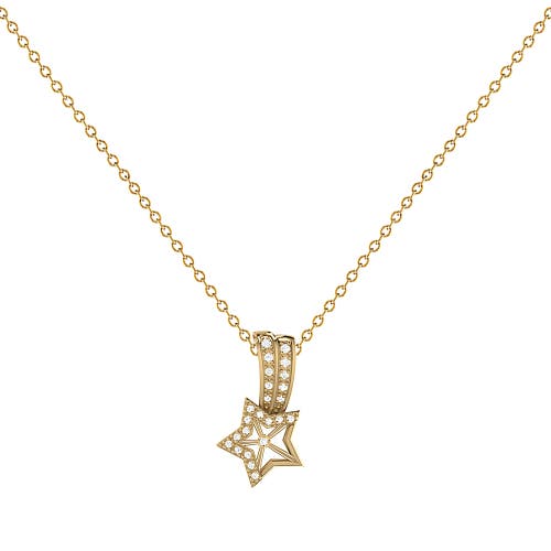 Luvmyjewelry Wishing Star Sterling Silver Diamond Pendant Necklace In 14kt Gold Vermeil On Sterling