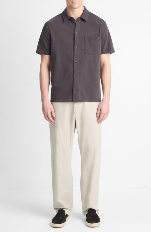 Shop Vince Sueded Jersey Short Sleeve Button-up Shirt In Soft Black