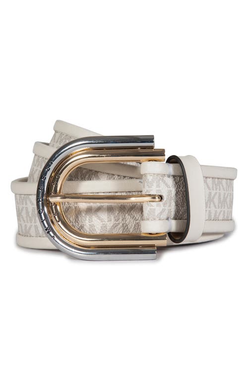 Michael Michael Kors Two-tone Logo Belt In Vanilla/gold