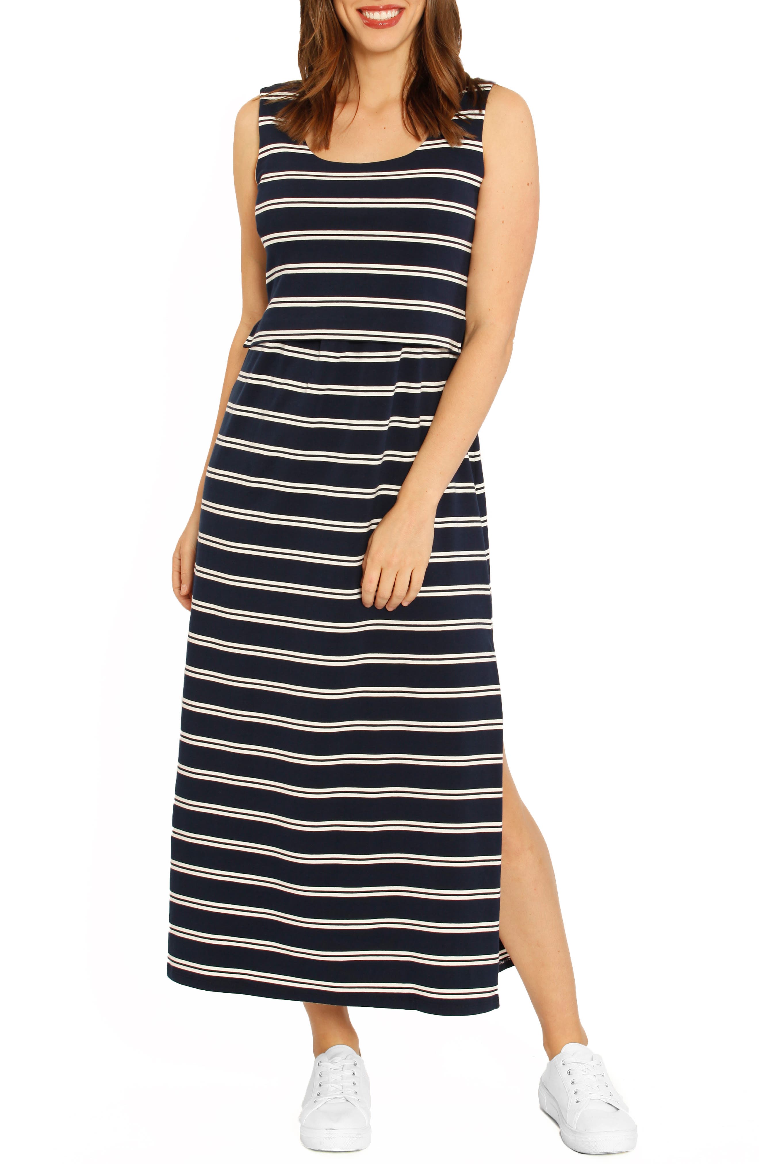 Angel Maternity Busy Mama Maternity/nursing Maxi Dress, Blue
