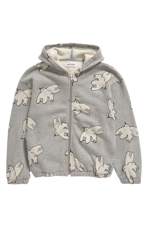 Shop Bobo Choses Kids' Freedom Bird Fleece Zip-up Hoodie In Light Heather Grey