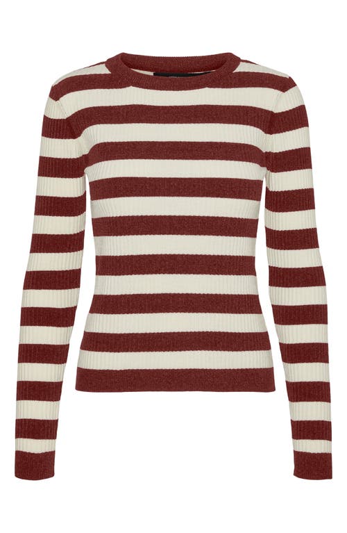 VERO MODA Chili Stripe Crewneck Sweater in Fired Brick Stripes 