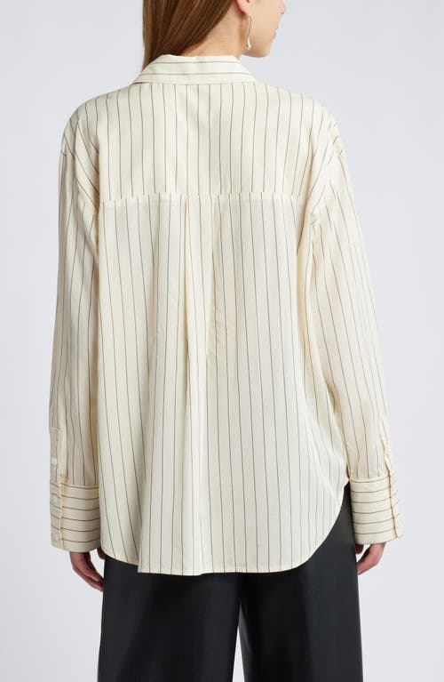 Shop Open Edit Stripe Button-up Shirt In Ivory- Grey Pinstripe