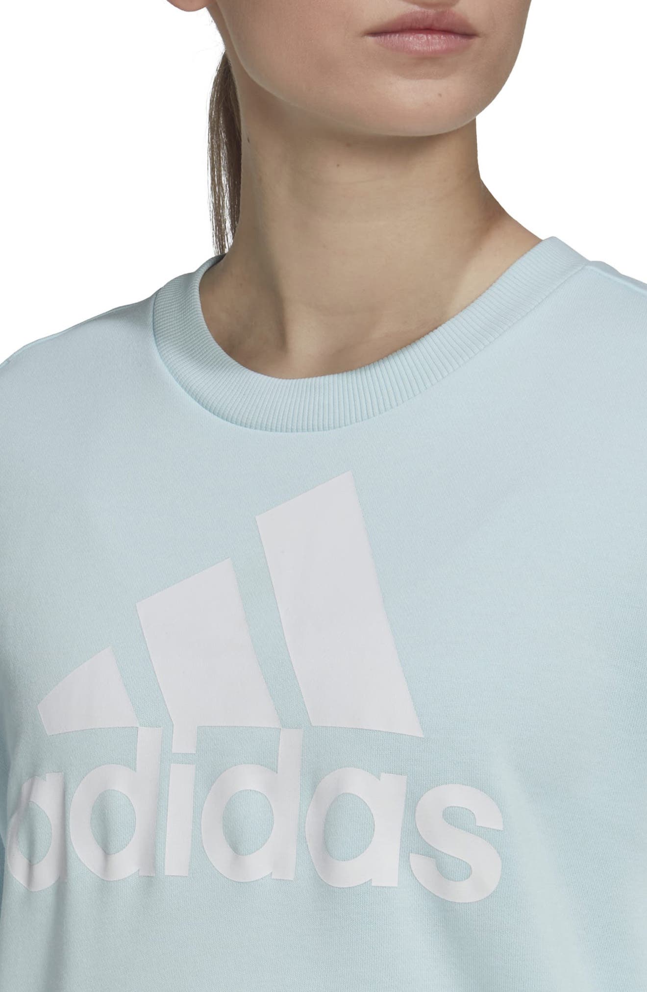 Adidas Essentials Logo Loose Sweatshirt Almost Blue S - Womens Training Hoodies \u0026 Sweatshirts