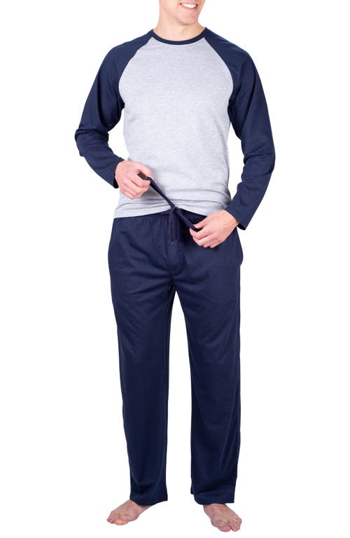 Shop Sleephero Raglan Long Sleeve T-shirt & Pants 2-piece Pajama Set In Light Grey W/charcoal Grey