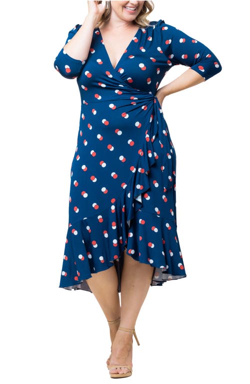 Shop Kiyonna Flirty Flounce Wrap Dress In Navy Dot Duo