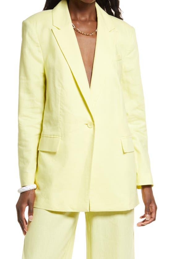 Open Edit Oversize Linen Blend Blazer In Yellow Elfin