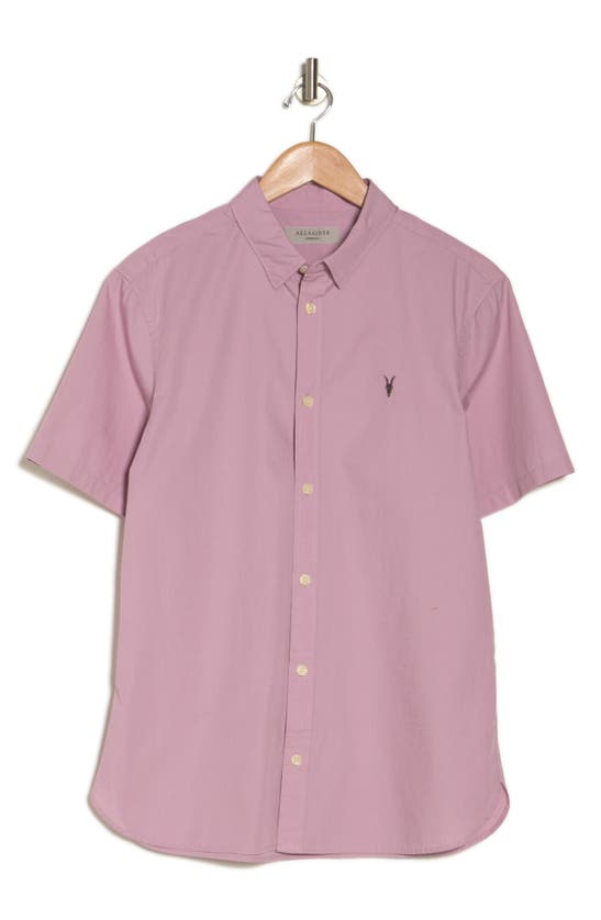 Shop Allsaints Riviera Short Sleeve Button-up Shirt In Faded Mauve Pink