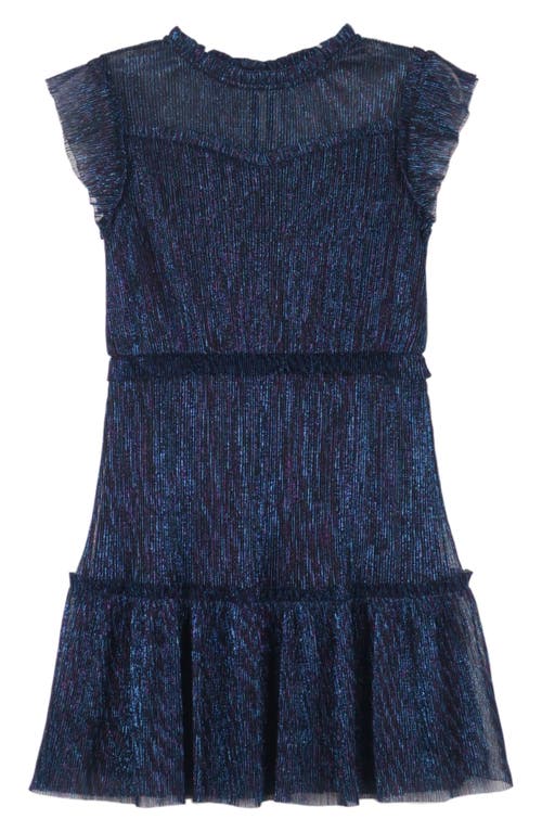 Zunie Kids' Metallic Ruffle Plissé Tiered Party Dress Blue Multi at Nordstrom,