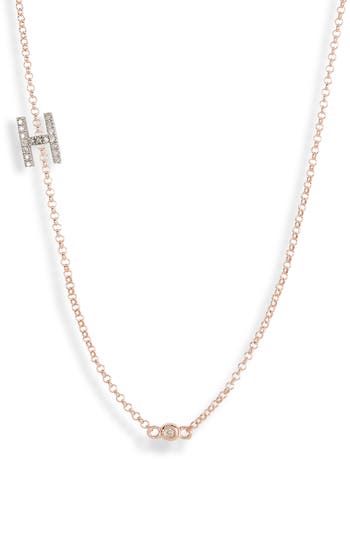 Meshmerise Bezel Diamond Initial Chain Necklace In Rose-h
