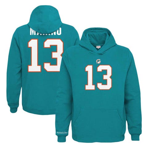 Men's Mitchell & Ness Aqua/Heathered Gray Miami Dolphins Head Coach  Pullover Hoodie