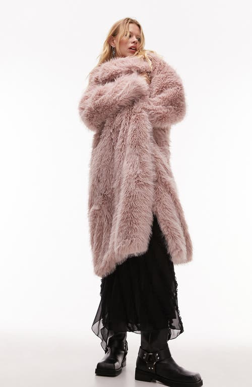 Faux Fur Longline Coat in Pink