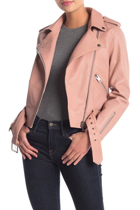 pink leather jackets for women