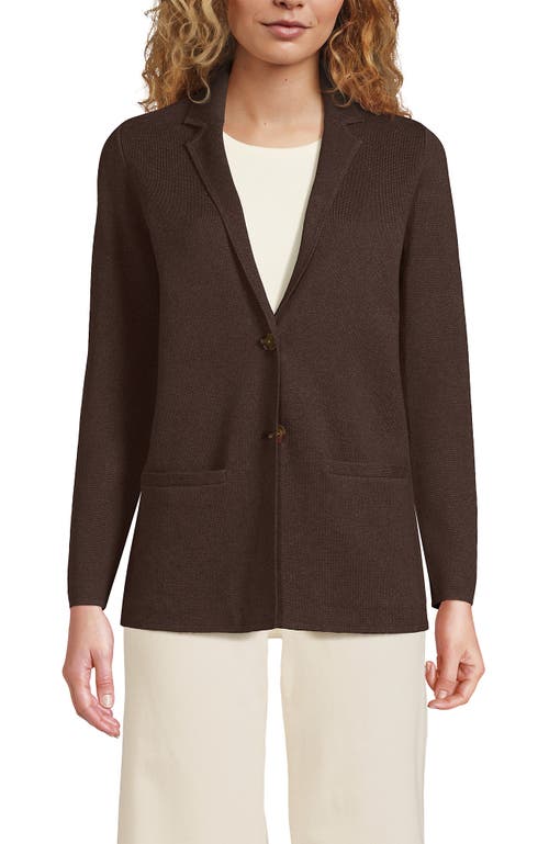 Shop Lands' End Fine Gauge Cotton Button Front Blazer Sweater In Fresh Espresso Heather