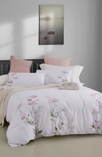 Shop Melange Home Rose Hydrangea Embroidered Duvet Set In Pink/white