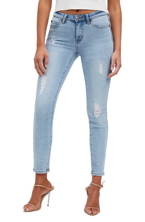Kate Distressed Ankle Skinny Jeans in Mid Blue
