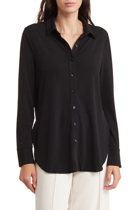 Long Sleeve Knit Button-Up Tunic Shirt