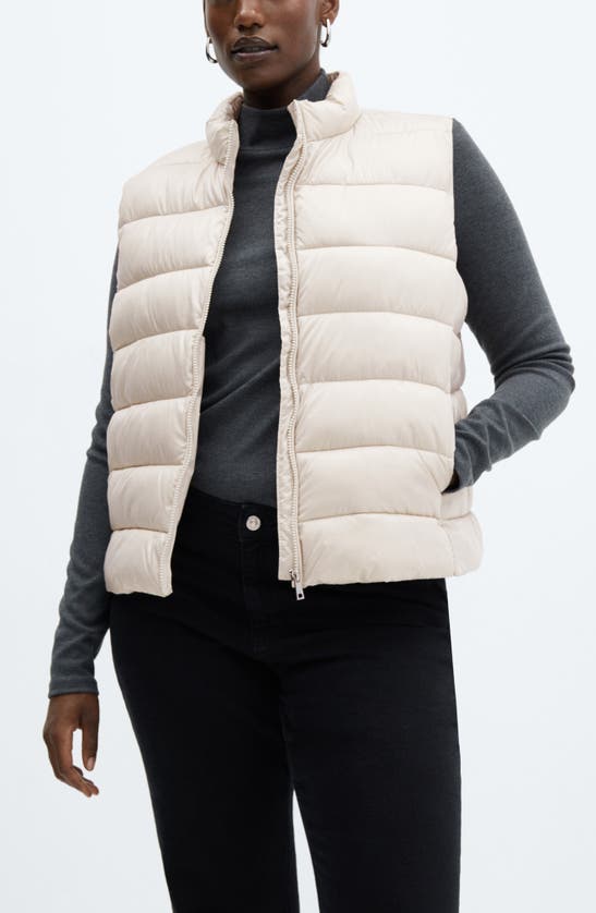 Shop Mango Water Repellent Quilted Vest In Ecru