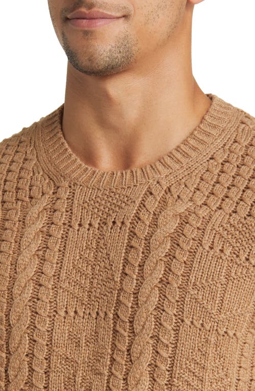 Brooks Brothers Camel Hair Cable Knit Crewneck Sweater | Brown | Size Medium In Brown