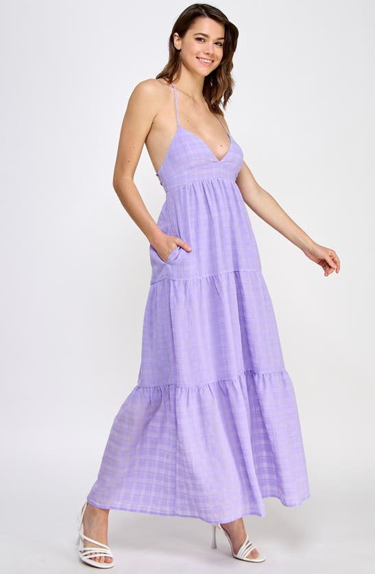 Shop Koko + Mason Textured Windowpane V-neck Halter Dress In Lavender