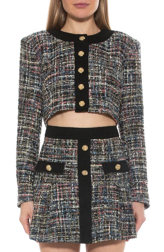 Alexia Admor Cropped Tweed Jacket In Emerald Multi
