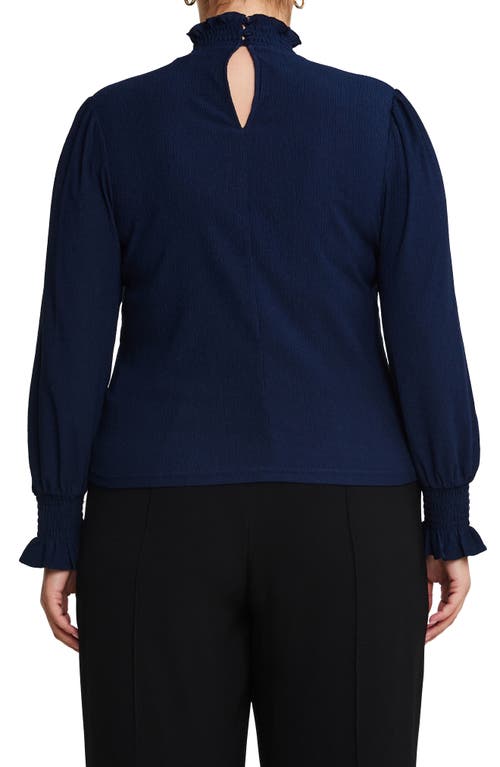 Shop Estelle Zinnia Shirred Long Sleeve Top In Navy