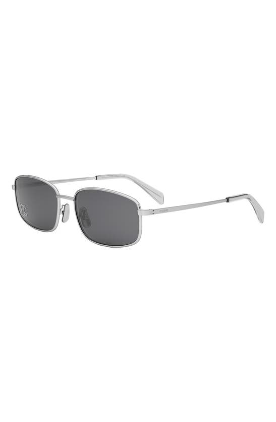 Shop Celine Triomphe 60mm Rectangular Sunglasses In Shiny Palladium / Smoke