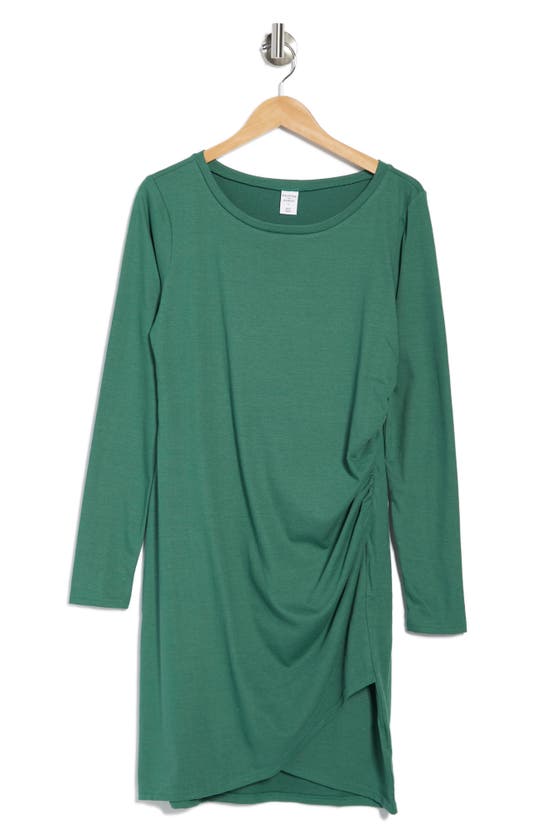 Melrose And Market Long Sleeve Side Ruched Dress In Hunter Green