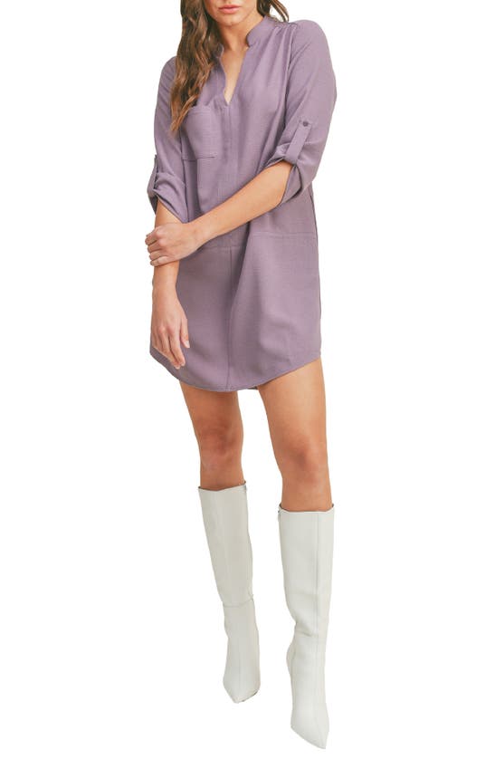 Lush Novak Split Neck 3/4 Sleeve Dress In Lavender