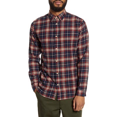 Selected Homme Jaxx Regular Fit Plaid Button-Up Organic Cotton Flannel Shirt, Red