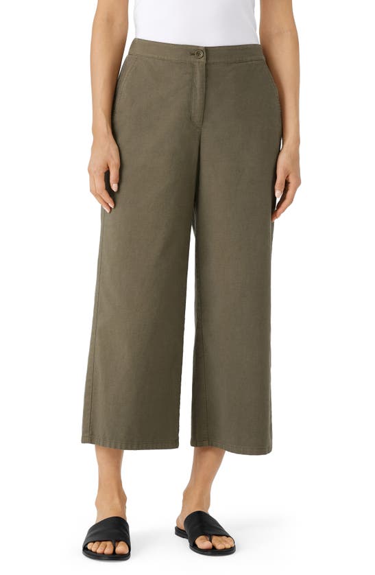 Eileen Fisher Wide Leg Crop Pants In Olive