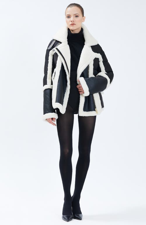 Nicole Benisti Women's Mixed Media Shearling Down Moto Jacket In Black & White