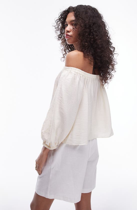 Shop Topshop Off The Shoulder Balloon Sleeve Top In Ivory