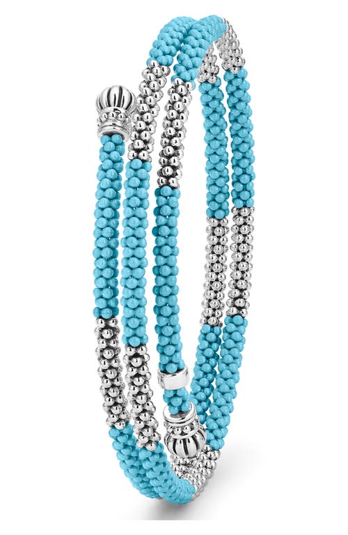 Lagos Blue Ceramic Caviar Beaded Bracelet In Silver/blue