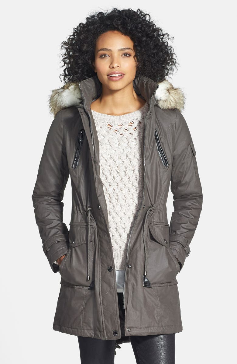 Laundry by Shelli Segal Coated Parka with Faux Fur Trim | Nordstrom